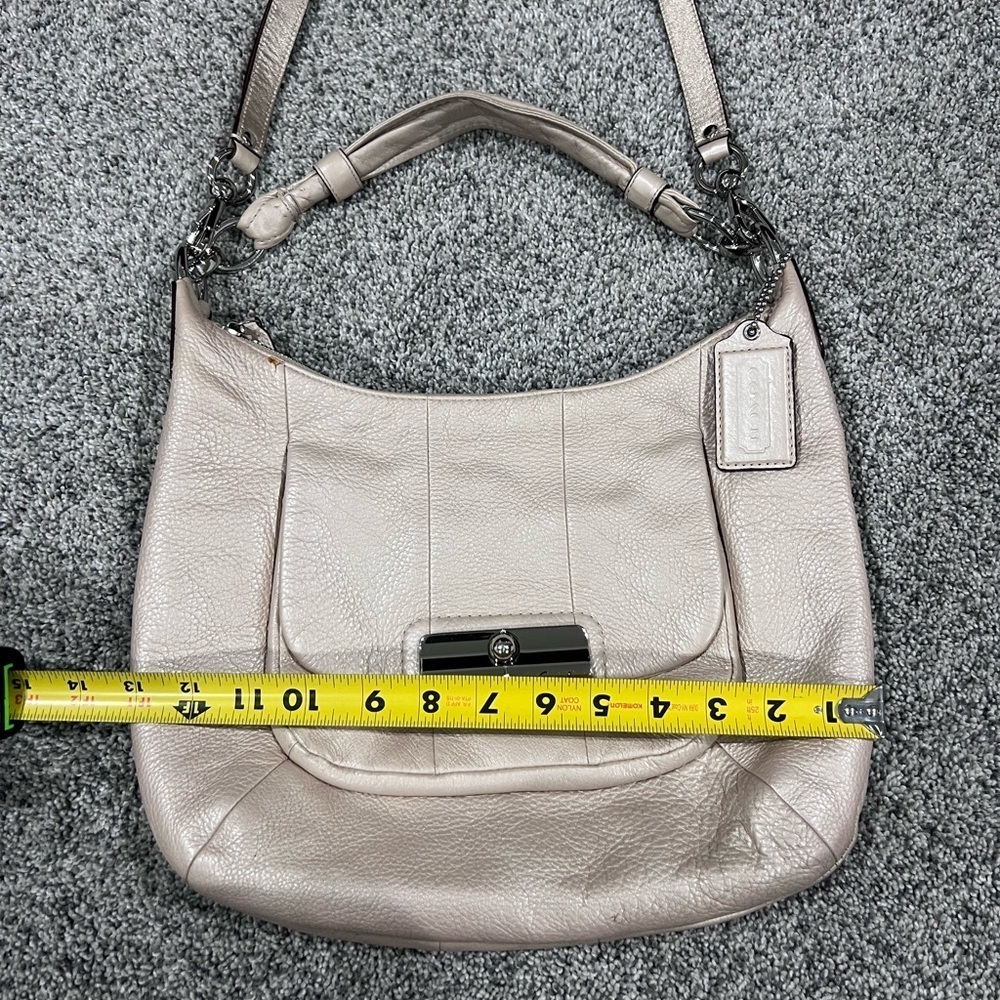 Coach Kristin Pebbled Leather Champagne Shoulder Bag Crossbody Hobo Zip Closure - Picture 7 of 15